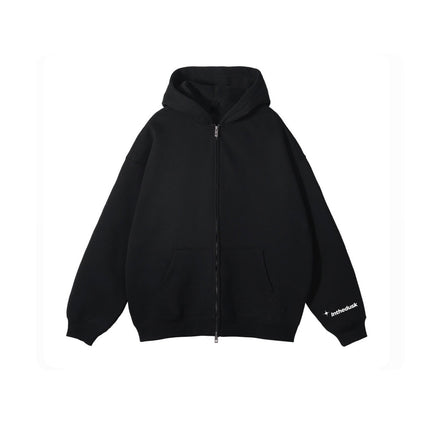 Double Zipped Heavyweight Hoodie- Black